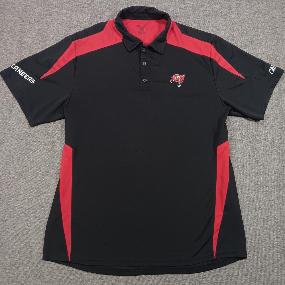 Tampa Bay Buccaneers Polo Shirt Mens Black Red NFL Football Embroidered Reebok
